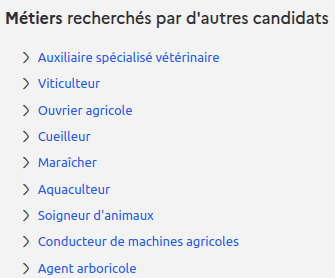 Les suggestions élagueur, viticulteur, apiculteur, conseiller agricole