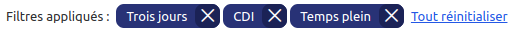 Filtres appliqués : Temps plein, Temps partiel, CDI, tout réinitialiser